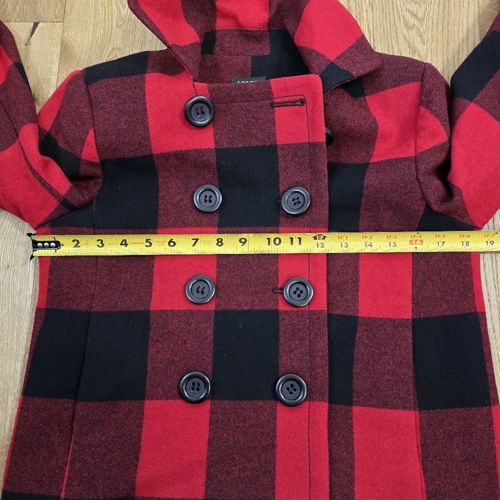 J. Crew Red Buffalo Plaid Double Breasted Cropped Pea Coat Jacket Small Or 6 - Picture 7 of 13